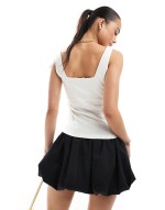 square neck zip through vest top in white