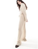 plisse fluted long sve top and trouser in cream