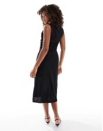 cut out draped midi dress in black